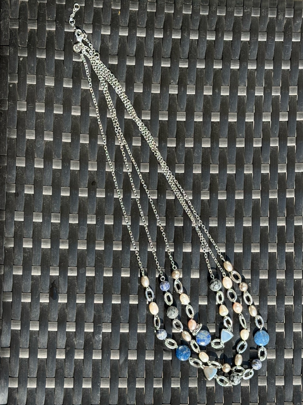 Talbots Multi-Strand Blue, Silver and Cream Beaded Necklace